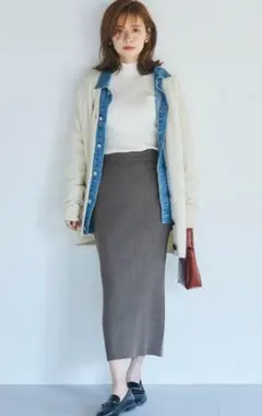 COCA　Iラインリブニットスカート　チャコール