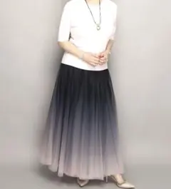 現行品 Anne Coquine プリントチュールボリュームロングスカート