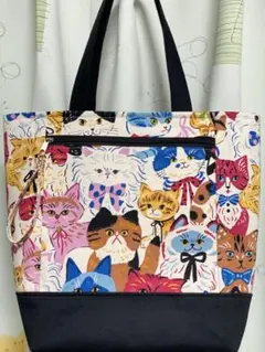97 □トートバッグ おとぎの国の猫と仲間たち 手さげ A4 ハンドメイド