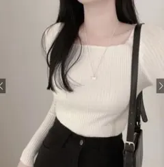 新品 GRLトップス スクエアネックリブニットトップス[rut072] ホワイト