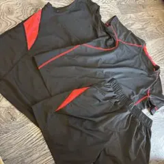 黒 赤 ジャージ上下セット ランニングウェア メンズ Tシャツ ハーパン