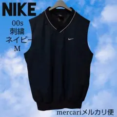 00s NIKE 刺繍 テック Vネック ベスト vest ジレ ネイビーのサムネイル