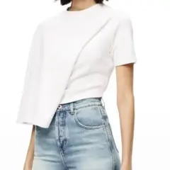 LOEWE アシンメトリー ドレープ　クロップド　Tシャツ ホワイト Mのサムネイル