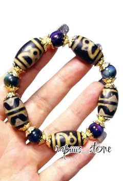 財神天珠×虎牙天珠 ギャラクシータイガーアイ  天珠 ブレスレット タイガーアイ