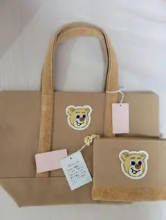 FEILER オールドテディワッペントートバッグ 小 ベージュ ハンドル