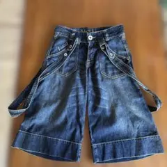 AS KNOW ASダークブルー ワイドレッグハーフ丈デニム