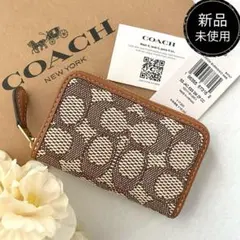 新品　正規品☆COACH コーチ　コインケース　キャメル　ジャガード
