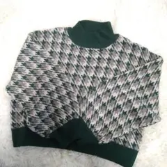 FLC ダイヤ柄 グリーン系 ニットセーター L