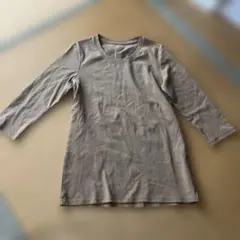 ブラウン コットン 五分袖 Tシャツ　ユニクロ　レディース　茶色　ラウンドネック