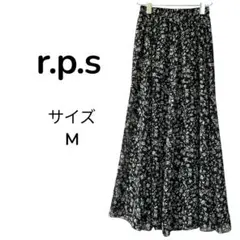 【美品】r.p.s 花柄 ロング フレア スカート サイズ M ブラック 黒