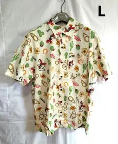最終価格【Disney 】ミッキー 総柄 アロハシャツ ／半袖／Lのサムネイル