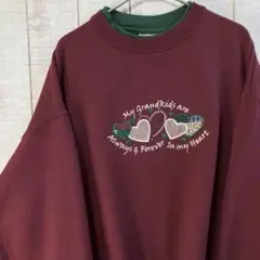 古着　長袖　スウェット 裏起毛　刺繍　ハート　アメカジ ゆるだぼ