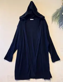 662【カーディガン】透け感　フード付　体型カバー　七分袖　羽織り　ミディアム