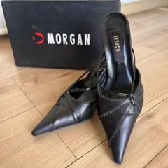 MORGAN ブラック ポインテッドトゥ パンプスのサムネイル