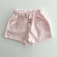 【在庫処分】【新品未使用】チェック柄ピンク短パン☆90☆