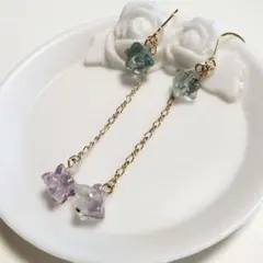 フローライト 金平糖 ロングピアス イヤリング 14kgf