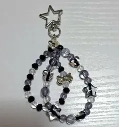 ビーズキーホルダー ビーズストラップ 黒 推しカラー 訳あり品