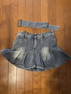 グレイル インパン裏地付きベルトデニムプリーツスカート[at2307]