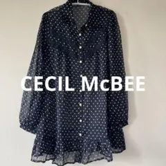 CECIL McBEE ネイビー ドット柄 シースルー ブラウス パール調ボタンのサムネイル