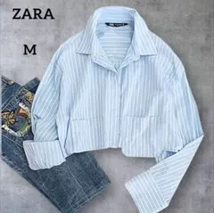 【訳あり】ZARA Mサイズ　クロップドシャツ 綿　長袖ストライプ