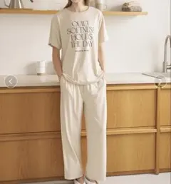 ジェラートピケ 接触冷感 レーヨンロゴTシャツ ロングパンツ 上下セットのサムネイル