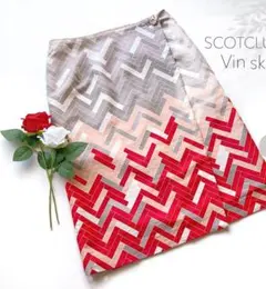 新品 Vin ヴァン スコットクラブ 膝丈スカート 台形 派手柄 白 グレー