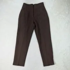 ZARA ハイウエスト 美脚テーパードパンツ ブラウン S ストレッチ