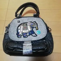 象刺繍ターコイズ装飾ハンドバッグ