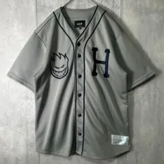 HUF スピットファイア コラボ 刺繍 ベースボールシャツ グレー Sのサムネイル