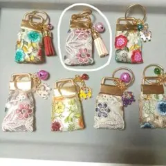 インド刺繍リボン 塩入りお守りチャーム バックチャーム キーホルダー