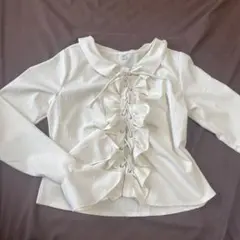 フリル付き　ホワイト　長袖　ブラウス　フェアリーグランジ