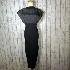 【LIP SERVICE】フレンチスリーブニットワンピース【M】黒　上シアー