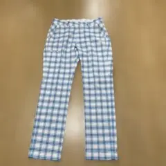 限定⭐️adidas ゴルフチェック柄パンツ ホワイト/ブルー⭐️サイズ79㎝