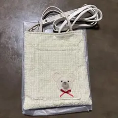 クマ 刺繍 ツイード ポシェット ショルダーバッグ ホワイト 新品未使用