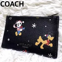 未使用級〉新作COACH コーチ 財布 ハッピードッグ刺繍 黒 レザー 二