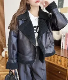 フェイクレザー×ボアフェイクムートンライダースジャケットブルゾン