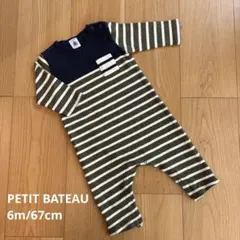 70cm(6m)/プチバトー ロンパース ボーダー カーキ ネイビー