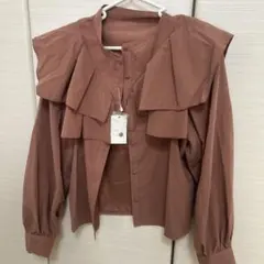 RETRO GIRL フリル長袖シャツ ブラウン