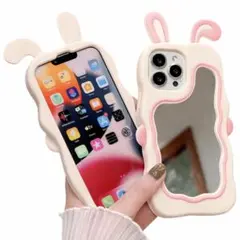 ウサギ型 iPhoneケース 背面ミラー付き
