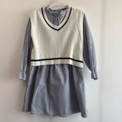 anyfam 子ども用 ベストつきドレスとデニムパンツセット