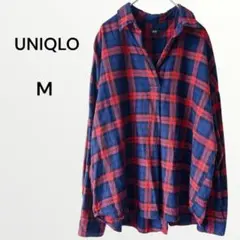 ユニクロ チェックシャツ フランネル 綿100 ゆったり カジュアル 長袖 M