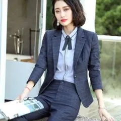 ダークブルー ストライプ ビジネススーツ 3点セット