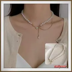 上品 アンシンメトリー ファッションパール ネックレス ハート ラインストーン