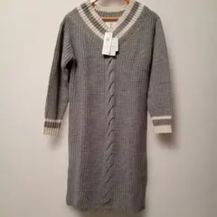 【ikka】グレー Vネック ニットワンピース Mサイズ