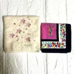 セリーヌ イヴサンローラン タオルハンカチ 2枚セット 希少 マカダム 桜