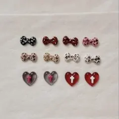 ネイルパーツ　ヒョウ柄リボン&十字架ハートパーツセット　セット売り　12個