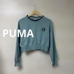 PUMA★クルーネック クロップド 短め丈 スウェット 胸ロゴ トレーナーのサムネイル
