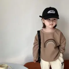 キッズ トップス ワッフルカットソー 子ども服 男の子 女の子 茶色 110cm