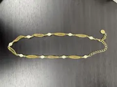 ★ヴィンテージ調 ゴールド×パール風装飾チェーンベルト★90cm