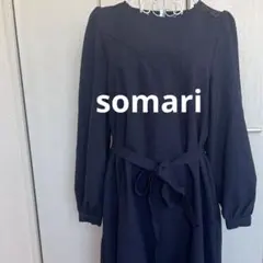 somari＊襟口広めロングワンピース＊ネイビー＊フリーサイズ＊フォーマルにも